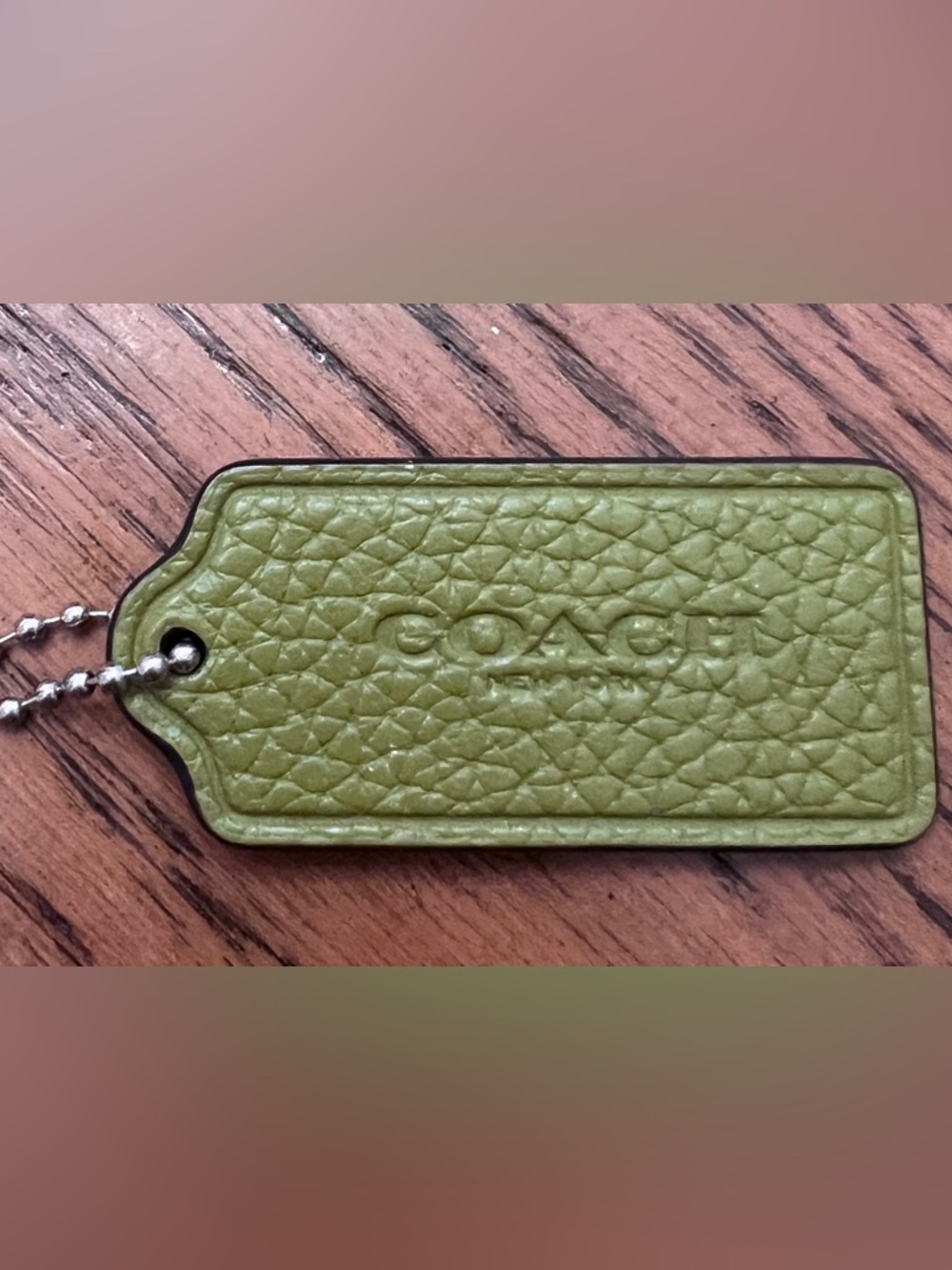 Coach 2” Olive Green Pebbled Leather Bag Charm Tag